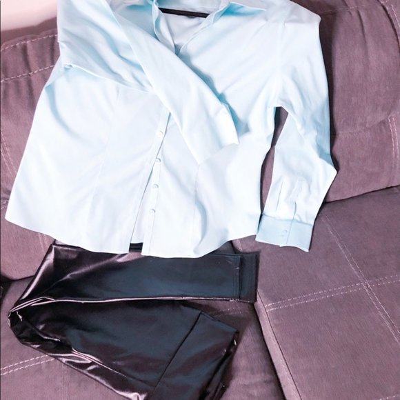 Tiffany Blue Button Down Blouse - Picture 3 of 5
